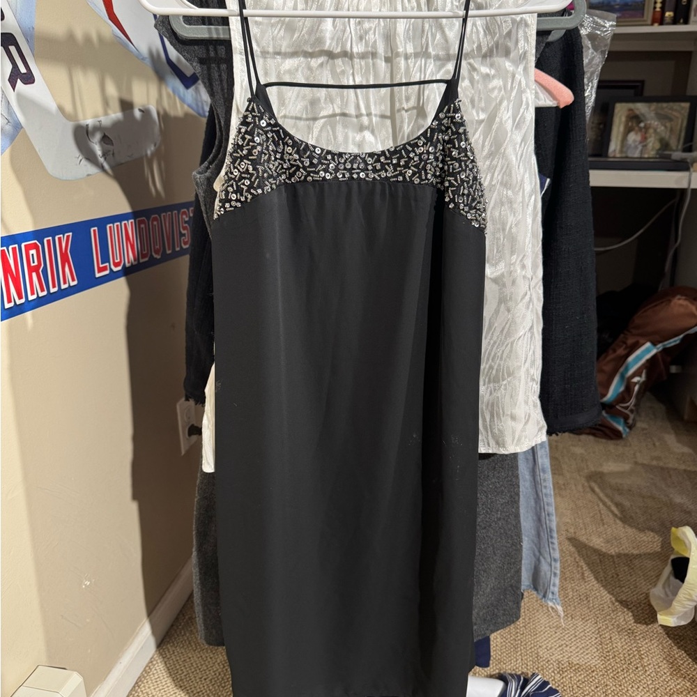 Aqua Black Mini Dress with Silver Accents